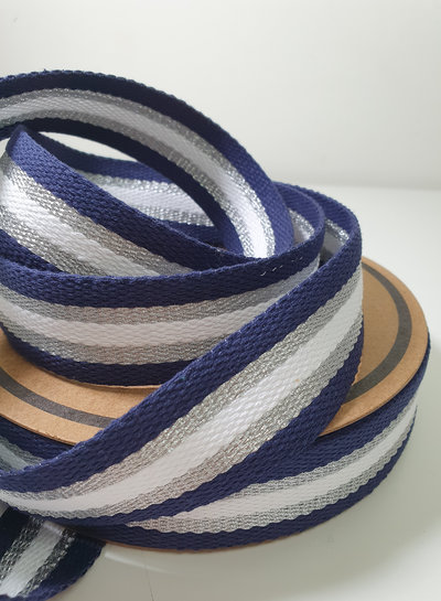 M. navy blue - silver - cream webbing 30mm