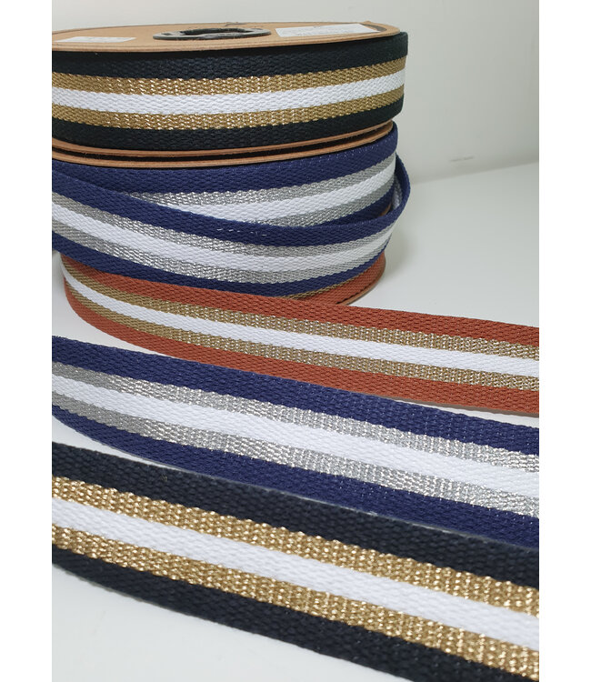 marineblauw - zilver - creme tassenband 30mm