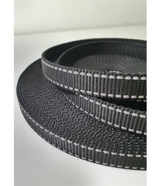bag strap black with reflective stitching - 20 mm
