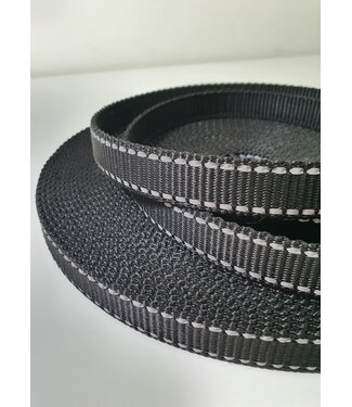 tassenband zwart met reflecterend stiksel - 20 mm