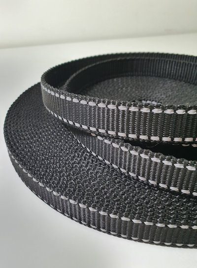 tassenband zwart met reflecterend stiksel - 20 mm