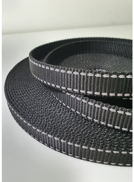 bag strap black with reflective stitching - 20 mm
