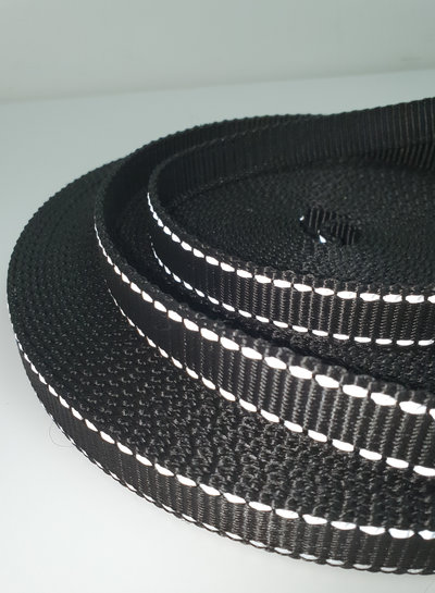 tassenband zwart met reflecterend stiksel - 20 mm