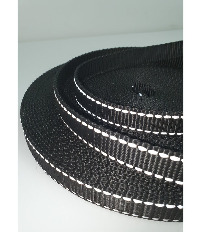 tassenband zwart met reflecterend stiksel - 20 mm