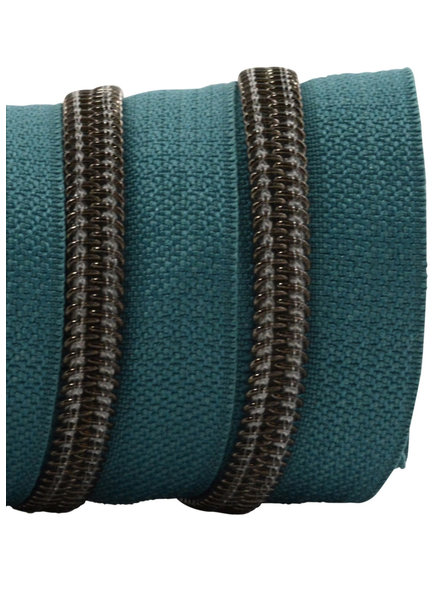 spiraalrits donker turquoise - zwart nikkel 100 cm inclusief 3 schuivers