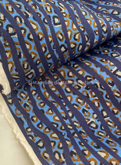 Comme ça choco and Klein blauw luipaard print - stretch katoen