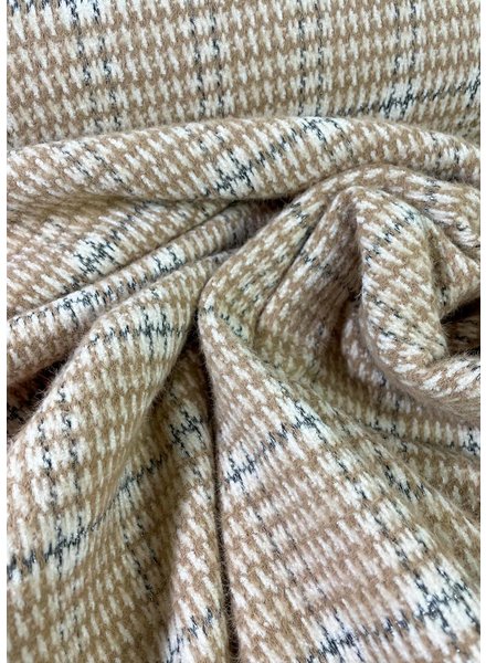 deadstock thick knitted coat fabric - checkered - sand