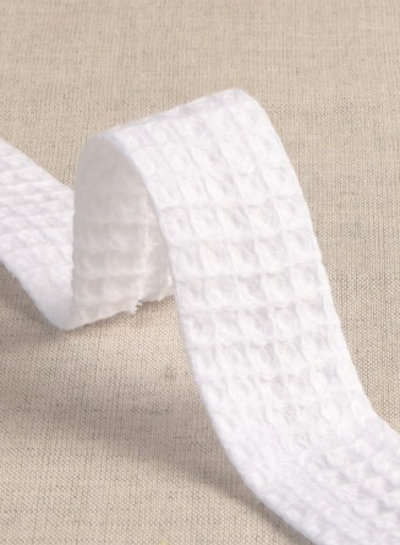 waffle cotton bias - 27 mm - white - per meter