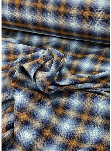 deadstock blue and camel checked fabric - very soft and supple