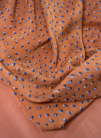 deadstock Rust and blue dots - beautiful chiffon with a thread of lurex