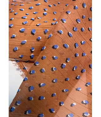 deadstock Rust and blue dots - beautiful chiffon with a thread of lurex