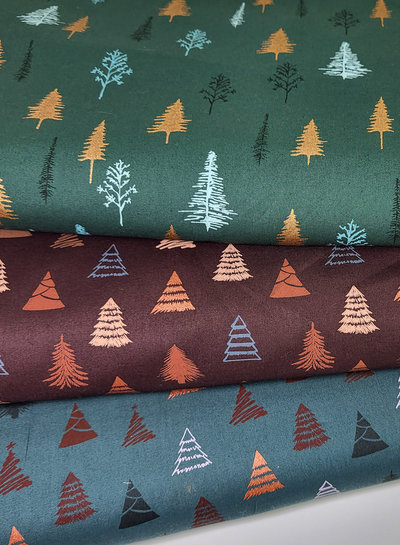 pine trees brown - cotton - christmas