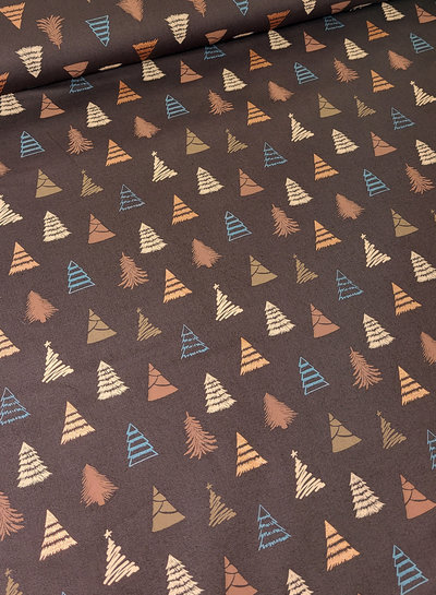 pine trees brown - cotton - christmas