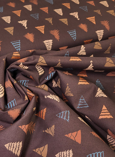 pine trees brown - cotton - christmas