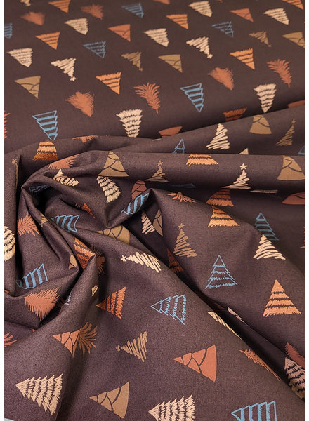 pine trees brown - cotton - Christmas