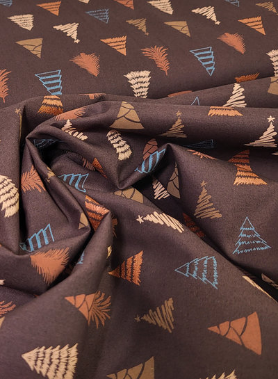 pine trees brown - cotton - christmas