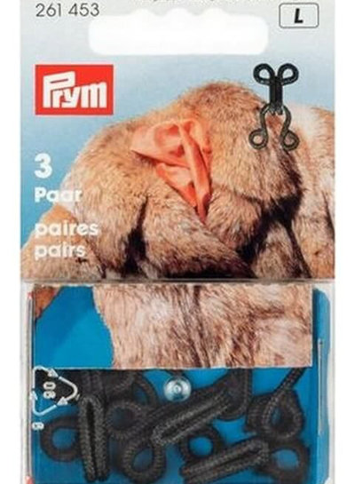 Prym fur hooks and eyes - black - 3 sets