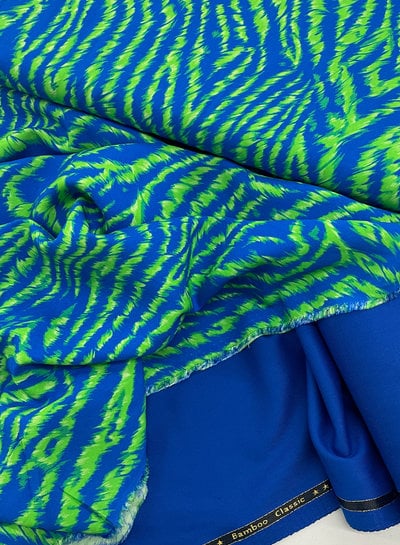 M. blauw groen zebra print - viscose