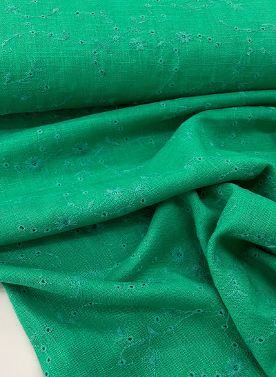 M. grass green embroidery linen blend