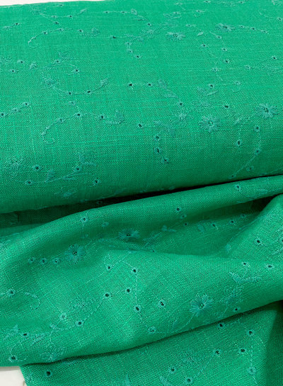 M. grass green embroidery linen blend