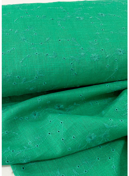 M. grass green embroidery linen blend