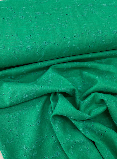 M. grass green embroidery linen blend