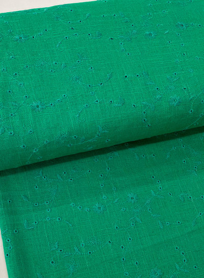 M. grass green embroidery linen blend