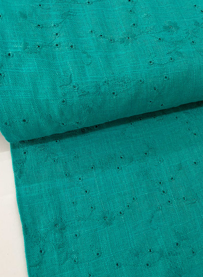 M. aqua embroidery linen blend