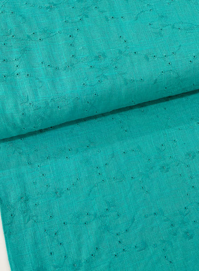 M. aqua embroidery linen blend