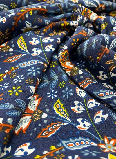 M. blauw mooie bloemenprint - viscose