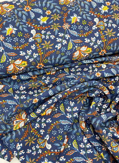 M. blauw mooie bloemenprint - viscose