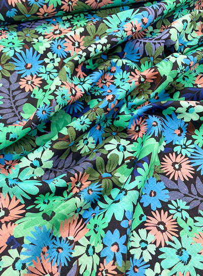 Bittoun green/blue/peach flowers - viscose linen