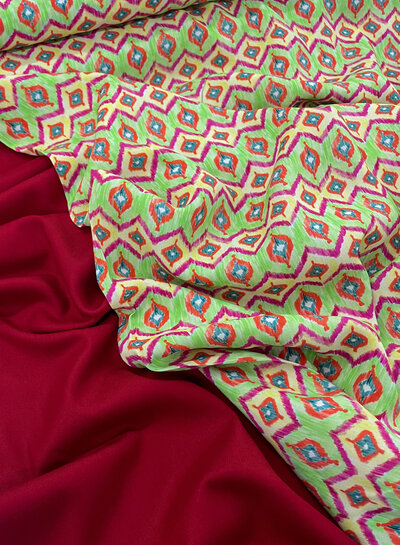 red - woven bamboo - recycled, very supple fabric and does not wrinkle