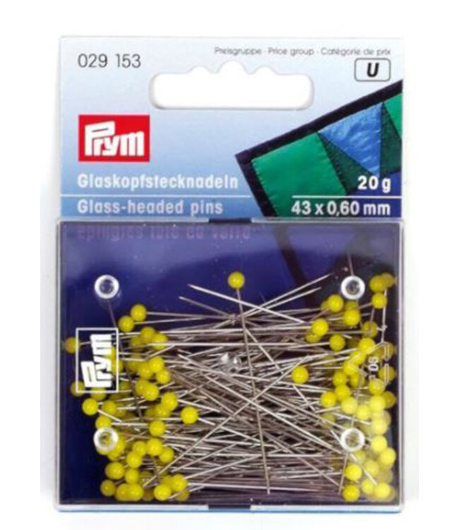 Gele glaskopspeldjes - 43 mm lengte 0,60mm diameter (20 g)