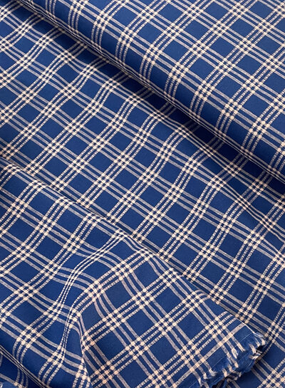 M. navy and soft pink checks - cotton linen blend