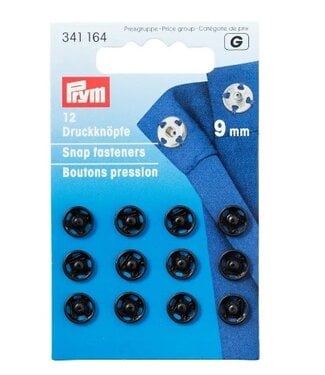 Prym sew-on press studs 9 mm black - 12 pcs