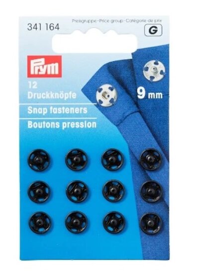 Prym aannaai drukknopen 9 mm zwart - 12 stuks