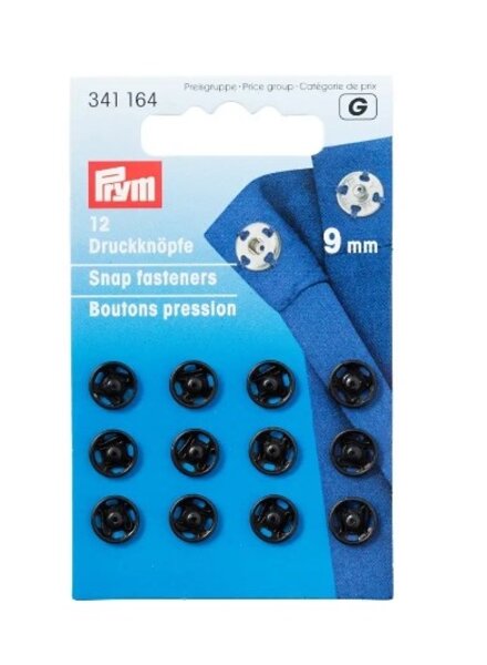 Prym aannaai drukknopen 9 mm zwart - 12 stuks