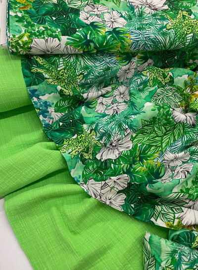 Madeline lime green linen cotton mix double gauze / plain tetra