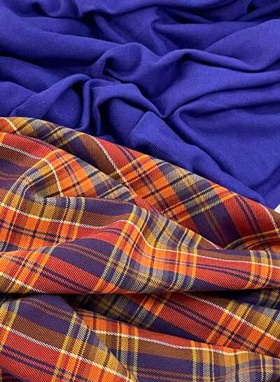 deadstock roest kobalt tartan ruit - katoen  twill