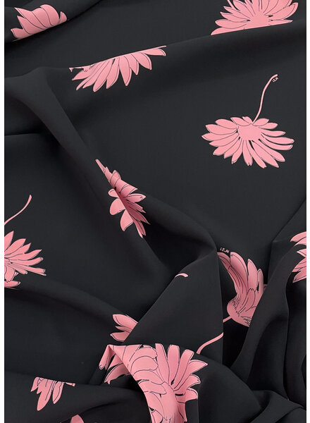 deadstock black with pink flower - crepe