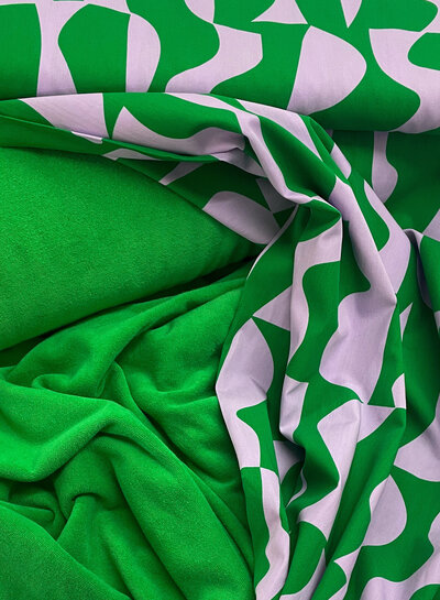 M. groen lila abstracte print - poplin katoen