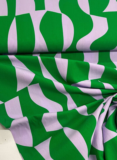 M. groen lila abstracte print - poplin katoen