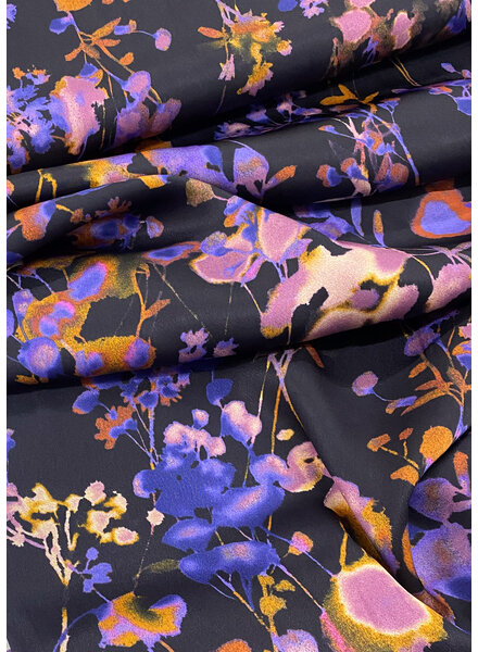 M. lilac and black - beautiful flowers on satin viscose