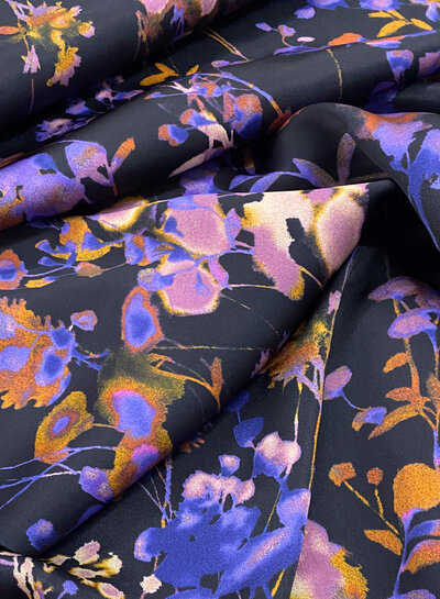 M. lilac and black - beautiful flowers on satin viscose