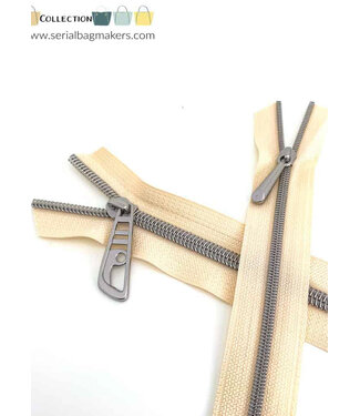 ZipperZoo spiraalrits off-white met zilver spiraal #3 (excl. ritstrekkers)