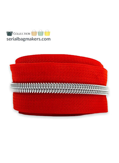 SBM Red zipper tape with silver nylon coil -