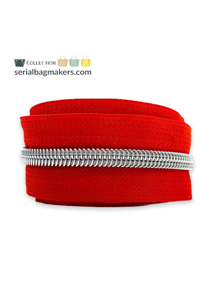 SBM Red zipper tape with silver nylon coil - nr.5