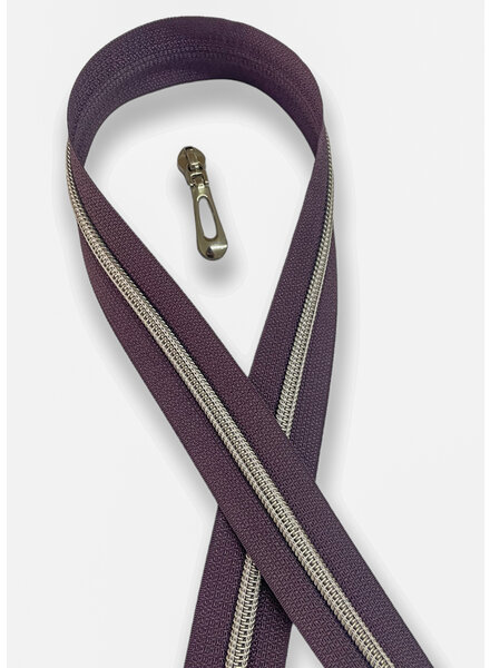 SBM coil zipper Midnight Plum with silver coil #5 (excl. zipper pullers)