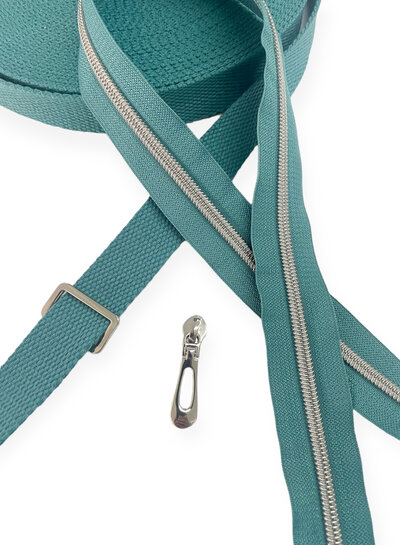 ZipperZoo coil zipper Teal with silver coil #5 (excl. zipper pullers)